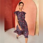 Ulla Johnson Arlene Midi Dress Midnight Floral Navy Pink Size 8 Cinchable Waist Photo 2