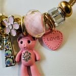 Pink Teddy Bear Love Heart Gold Boho Charm Bracelet One Size Stainless Steel Photo 2