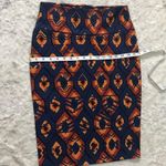 LuLaRoe  Cassie Pencil Skirt Blue & Orange Geometric Aztec Pattern Size Small Photo 4