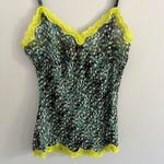 Y2K NAVY EXPRESS DESIGN STUDIO FLORAL PRINT YELLOW LACE TRIM SHEER SLIP TANK TOP Blue Size M Photo 2