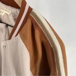 Hem & Thread Brown Pink Snap Front Varsity Bomber Jacket Metallic Sleeve Stripe Photo 11