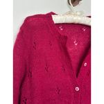 Handmade Gorgeous Knit Berry Red Wool Cardigan Pointelle Fits like Medium Photo 3