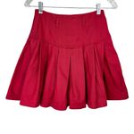 Vtg Y2K Corset Waist Red Pleated Mini Skirt Sz 2 High Rise Button Fly Photo 1