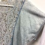 Liberation Lace Center Accent Short Batwing Sleeve Scoop Neck Tee Top Womens S Blue Photo 8