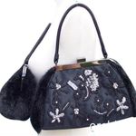 Cache Black Satin Fur Stones Beads Purse Event Elaborate New shoulder NWT $168 Photo 1