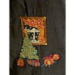 Casey & Max Vintage Sz Large Velvet Vest w/ Christmas Scene Cat napping by fire Photo 2