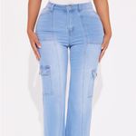 Elite Jeans 🆕 Stretch Flare Light Wash Denim Cargo Jeans Photo 2