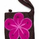 Frabjous Fibers Brown Pink Hibiscus Floral Wool Small Wrist Bag Purse Photo 0