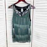 Bebe  Mirrored Neck Fringe Sleeveless Top Blue White Ombre Small Photo 5