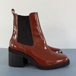 Gianni Bini Banks Crinkle Patent Leather Double Gore Square Toe Brown Booties Photo 3