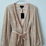 Revolve Michael Costello Sequin Cream Longsleeve Tie Blazer Size: XS Photo 2