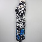 Vintage floral print black white, square neck, bubble short sleeve sheath dress Size XXS Photo 5