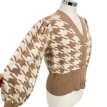 Joie  Houndstooth Cardigan Sweater Balloon Sleeves Beige Ivory Size Medium Photo 0