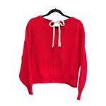ZARA Knit Red Ribbed Sweater Medium Tie Back Detail Relaxed Fit Pullover Photo 1