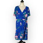 Kensie  Shift Dress Women's Plus 14 Blue Floral Short Sleeve Wrap Style NWT Photo 2