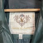 Vtg Laura Winston Women Double Breasted Green Genuine Leather Trench Coat Large Photo 7