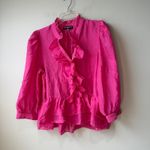 Karl Lagerfeld Pink Ruffle Peplum V Neck 3/4 Sleeve Blouse Top Women's Medium Photo 1