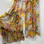 Truth Tiered Wide Leg Pants Smocked Waist Tropical Large Sheer Legs Resort Yellow Photo 2