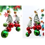 Christmas Tree Earrings New Handmade Jingle Bells Dangle Posts Festive P… Green Photo 5