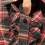 Talbots Cute plaid ruffle jeweled button blouse stretch black red holiday Photo 8