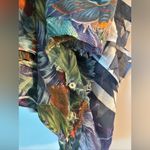 Vilagallo Palm Floral Jungle Print Buttoned Fringed Tassel Scarf Wrap 42x80 Blue Photo 7