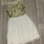 B Darlin  white gold sparkle dress 3/4 small party new years holiday sequin prom Photo 0