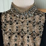 Rachel Allan Beaded Jersey Evening Gown High Slit Mock Jewel Neck Size 8 Formal Black Photo 4