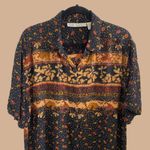 Jane Ashley Vintage Boho Floral Crinkle Cut Oversized Button Up Short Sleeve / Photo 1