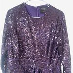Mac Duggal New  Sequined High Neck Long Sleeve Draped Purple Maxi Dress Gown 12 Photo 2