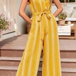 SheIn  Yellow And White Striped Jumpsuit Photo 1