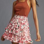 Anthropologie red white floral tiered ruffle tropical smocked skirt size XL Photo 4