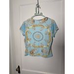 J. McLaughlin Blue Gold Catalina Cloth Equestrian Chain Short Sleeve Top M Photo 4