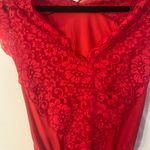 Revolve HAH Lady Like XS Rouge Red Lace Deep V-Neck Short Sleeve Bodysuit NWT Photo 2