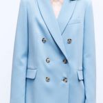 ZARA blazer suit jacket double breasted relaxed long baby blue Photo 7
