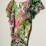 Badgley Mischka Palm Print Ruffle Pink Green Maxi Dress Size 4 Photo 14