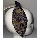 Headband Embellished Beaded Floral Knot Navy Blue & Gold Photo 3