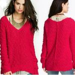 Free People Songbird Pink Fuchsia Boucle Crochet Open Knit V-neck Sweater M Photo 1