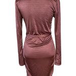 RTR Louna Size S Brown Shimmery Collared Long Sleeve Side Ruched Mini Dress Photo 3