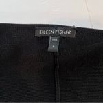 Eileen Fisher Black Silk Leather Trim Cardigan Sweater Long Zip Jacket SMALL Photo 8