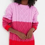 Hyacinth House Scarlett Pink Red Colorblock Cable Knit Sweater Mini Dress Large Photo 0