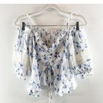Olivaceous Positano Floral Cold Shoulder Smocked Babydoll Top White Blue Large Photo 4