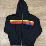 Aviator Nation  5 Stripe Zip Hoodie Dark Grey w/ Neon Rainbow Stripes Size Small Photo 0