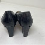 Salvatore Ferragamo  black crock embosse gold horsebit hardware block heels sz 7 Photo 3