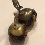 Vintage Round Seed Bead Neutral Tone Beaded Clip On Earrings Photo 3