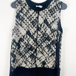 Vince 100% Silk Basketweave Print Macadamia Black Double Layer Shell Top Medium Photo 0