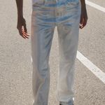 ZARA TRF MID WAIST LOOSE FOIL LONG WIDE LEG JEANS SILVER/White Size 4 NEW Photo 5