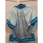 Ivy House Boutique Blue White Medallion Print Tunic Top Short Sleeve Collar Photo 4