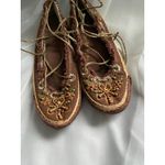Embroidered Beaded Lace Up Ballet Brown Espadrille Flats Shoes Bohemian Fairy Size 9.5 Photo 2