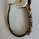 18k Gold Over .925 Sterling Silver Genuine Ruby & Diamond Accent Hoop Earrings Red Photo 6