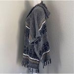 Stem & Vine Gray Striped Fringed Hoodie Knit Poncho Size Small Photo 2